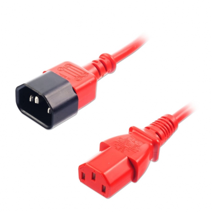 Imagine Cablu prelungitor C13 la C14 T-M Rosu 0.5m, Lindy L30476