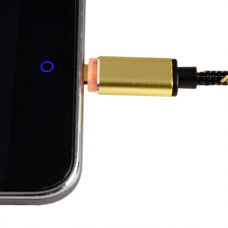 Imagine Cablu USB la micro USB-B reversibil cu LED GOLD Quick/Fast Charge 2.0 (incarcare rapida) T-T 1m, Rol