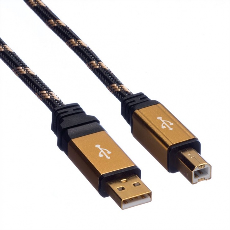 Imagine Cablu imprimanta USB 2.0 A-B T-T 4.5m Gold, Roline 11.02.8805-2