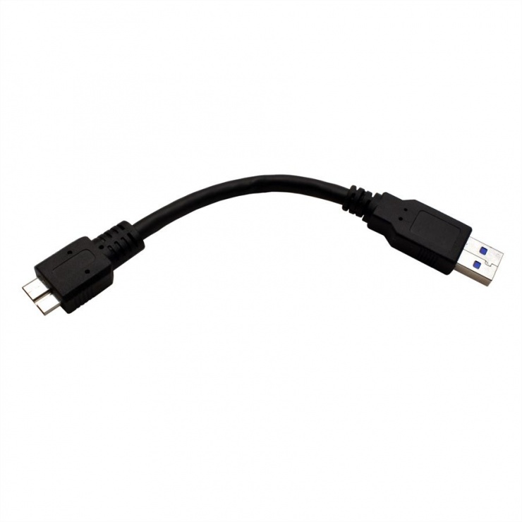 Imagine Cablu USB 3.0 la micro USB 3.0 0 T-T 0.15m Negru, Roline 11.02.8876-3
