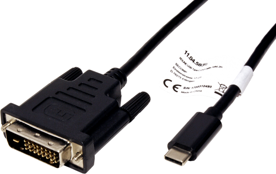 Imagine Cablu USB tip C la DVI T-T 2m Negru, Roline 11.04.5831-1
