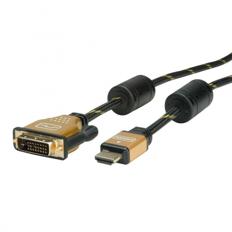 Imagine Cablu HDMI la DVI 24+1 pini T-T GOLD 2m, Roline 11.04.5891-3