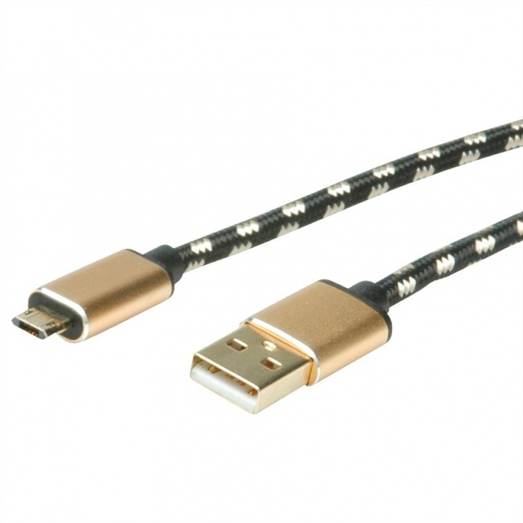 Imagine Cablu USB la micro USB-B 2.0 reversibil GOLD T-T 1.8m, Roline 11.02.8828