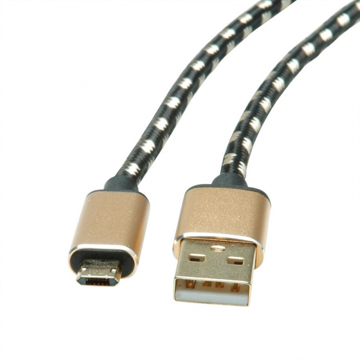 Imagine Cablu USB la micro USB-B 2.0 reversibil GOLD T-T 1.8m, Roline 11.02.8828