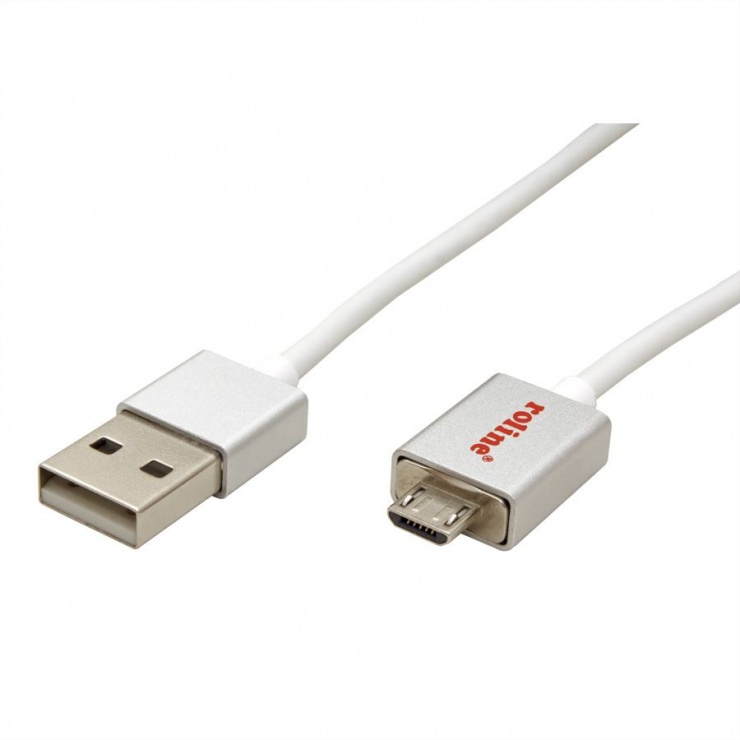 Imagine Cablu USB 2.0 la micro USB-B magnetic 1m Alb, Roline 11.02.8312-3