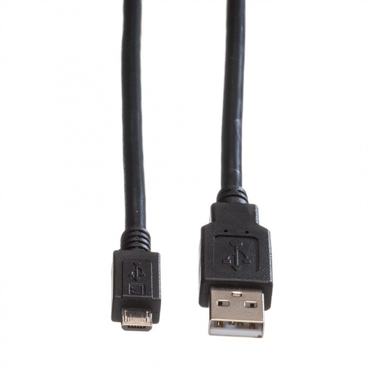 Imagine Cablu USB 2.0 la micro USB 0.8m T-T negru, Roline 11.02.8754-1