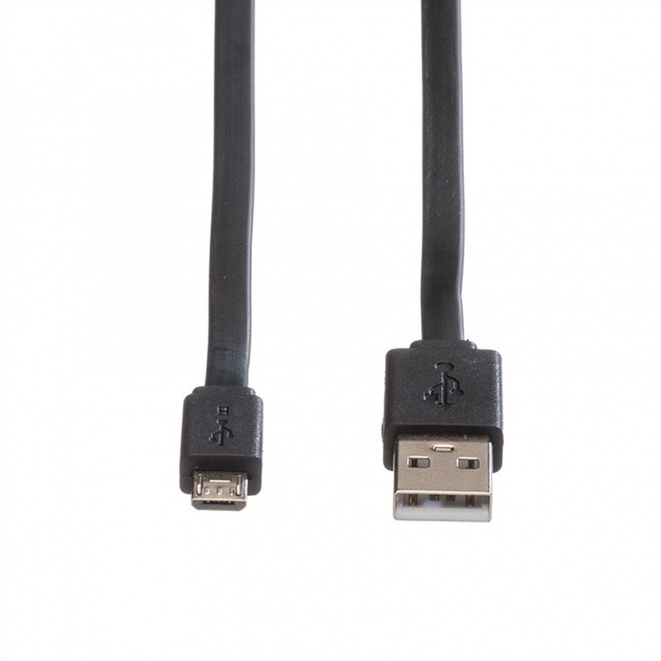 Imagine Cablu micro USB la USB 2.0 T-T Flat 1m Negru, Roline 11.02.8760-1