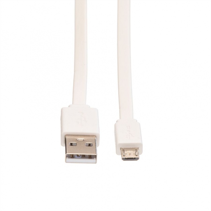Imagine Cablu micro USB la USB 2.0 T-T Flat 1m Alb, Roline 11.02.8761-1