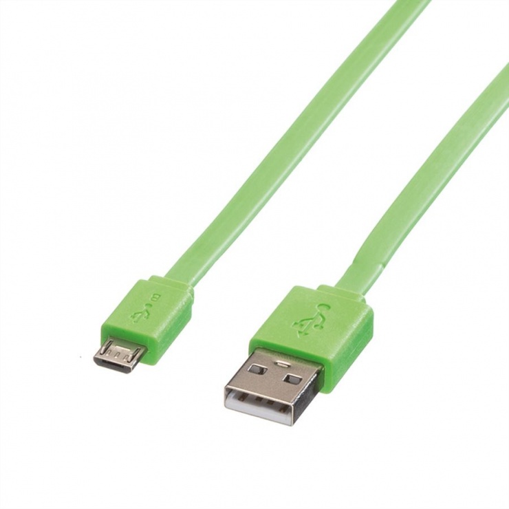 Imagine Cablu micro USB la USB 2.0 T-T 1m Flat Verde, Roline 11.02.8763
