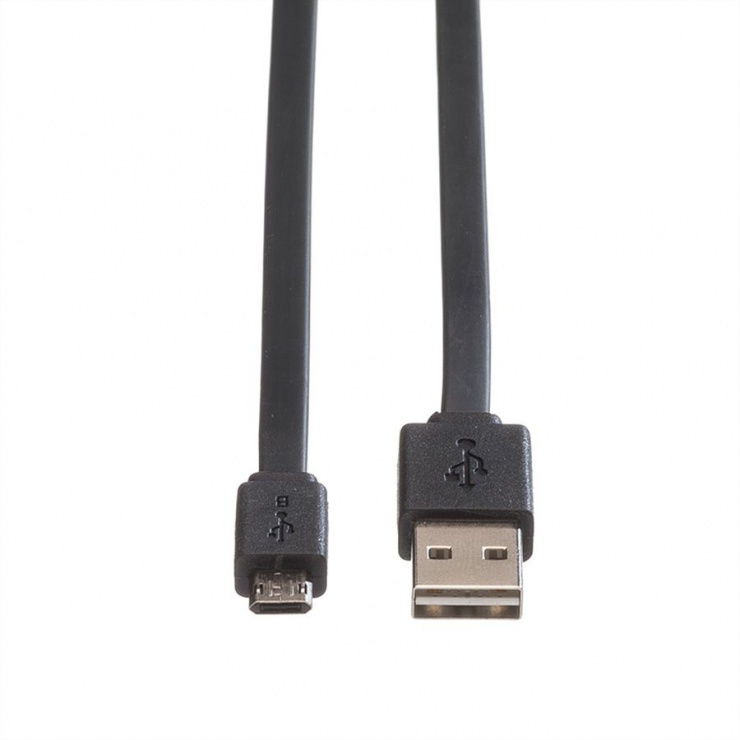 Imagine Cablu USB 2.0 la micro USB-B reversibil T-T 1m Negru, Roline 11.02.8765