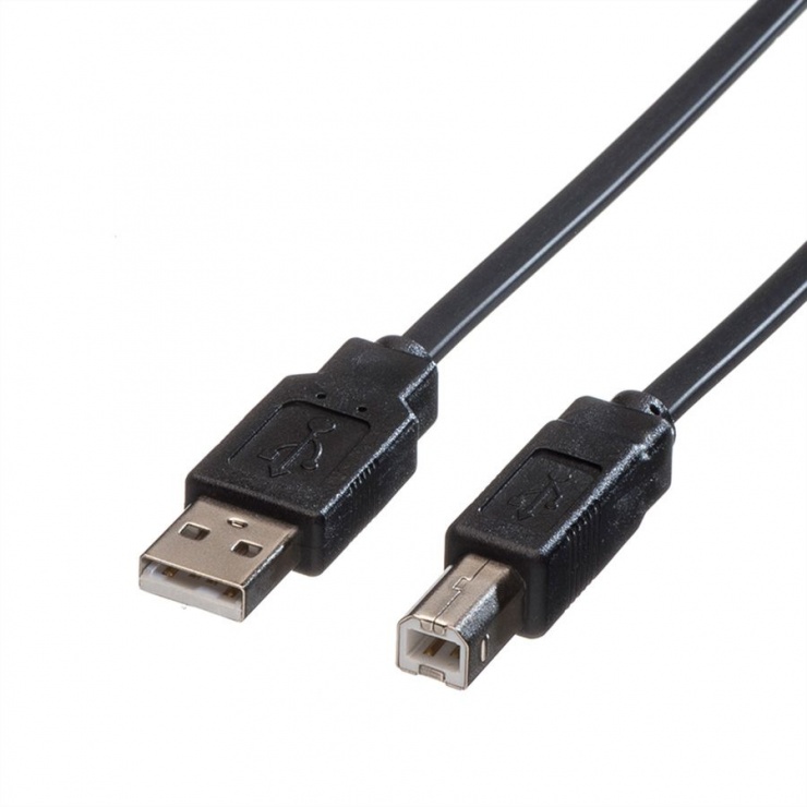 Imagine Cablu de imprimanta USB A la B 0.8m Negru Flat, Roline 11.02.8867