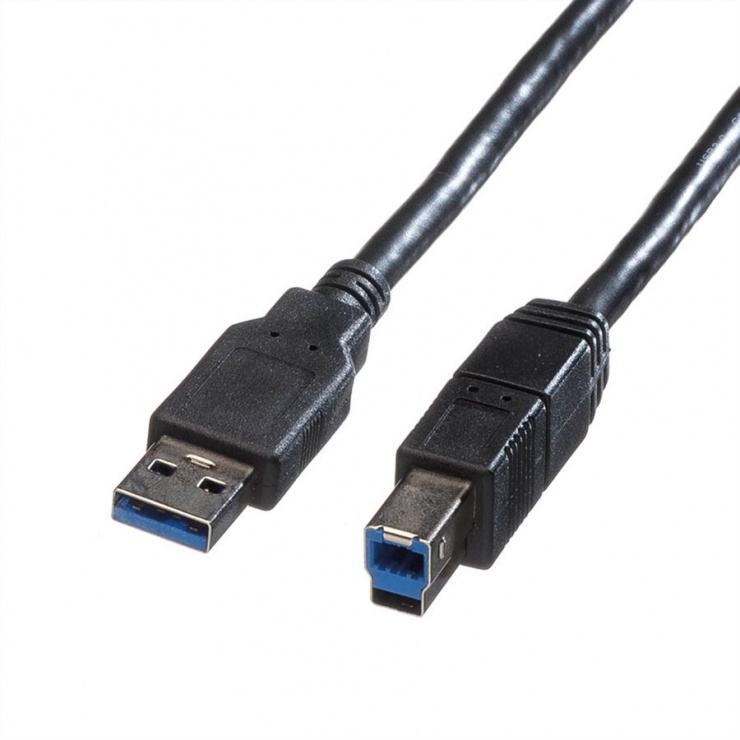 Imagine Cablu USB 3.0 tip A la tip B 0.8m T-T Negru, Roline 11.02.8869
