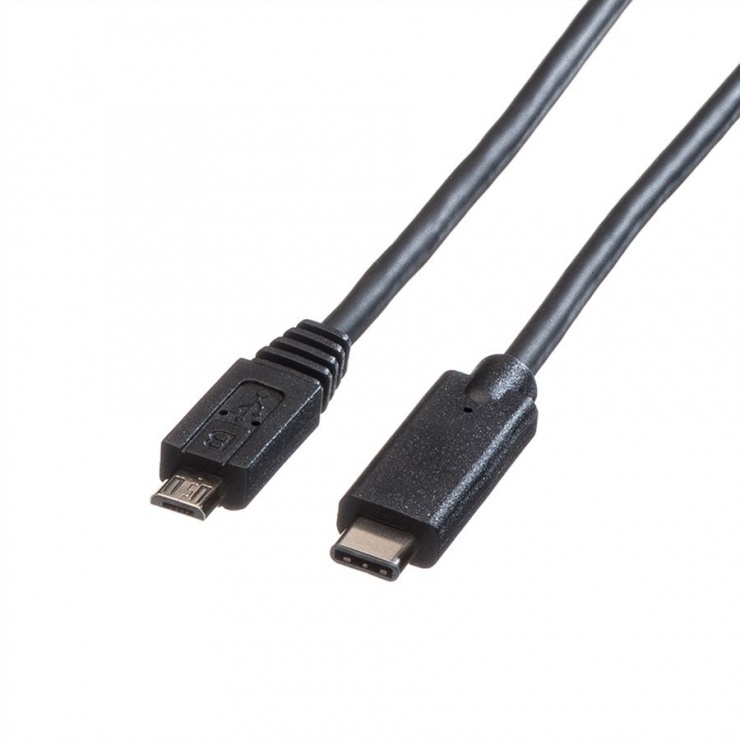 Imagine Cablu micro USB-B 2.0 la USB-C T-T negru 2m, Roline 11.02.9021