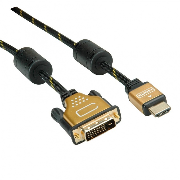Imagine Cablu HDMI la DVI 24+1 pini T-T GOLD 2m, Roline 11.04.5891