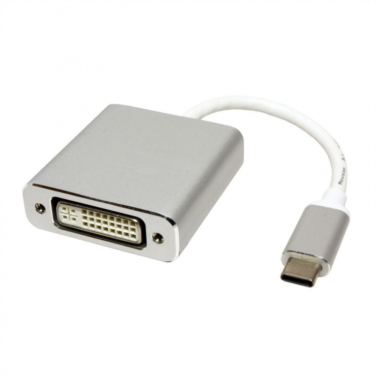 Imagine Adaptor USB tip C la DVI-D 24+1 pini T-M 10cm, Roline 12.03.3205