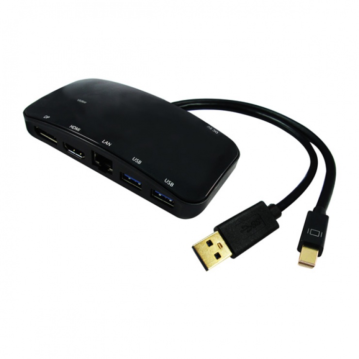 Imagine Docking station Mini Displayport la 2 x USB 3.0, 1 x DP, 1 x HDMI, 1 x RJ45 LAN Gigabit, Value 12.99.1041 