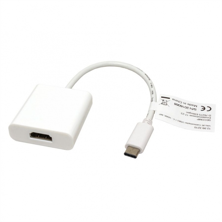 Imagine Adaptor USB tip C la HDMI T-M 10cm Alb, Value 12.99.3210