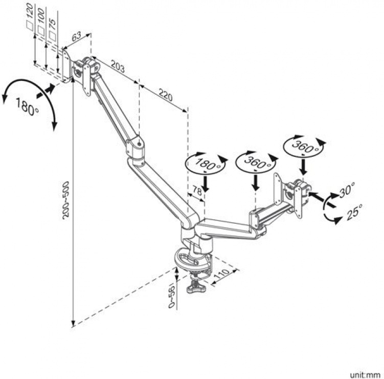 Imagine Suport pentru 2 x LCD montare masa, gas spring, 5 joints, Roline 17.03.1148