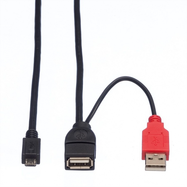 Imagine Cablu USB 2.0 in Y la USB-A T + micro USB-B T-T OTG, Roline 19.08.1009-1