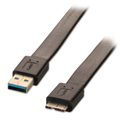 Imagine Cablu Flat USB 3.0 la micro USB-B 1m T-T Negru, Lindy L31470