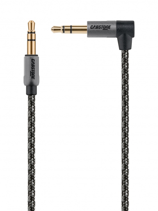 Imagine Cablu audio jack stereo 3.5mm 3 pini T-T unghi 90 grade invelis textil 1.5m, Cabstone W43866 