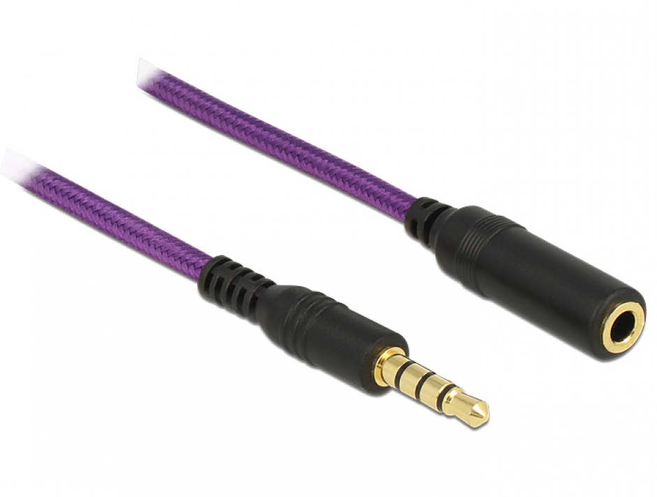 Imagine Cablu prelungitor jack stereo 3.5mm T-M 4 pini 1m Mov, Delock 84794