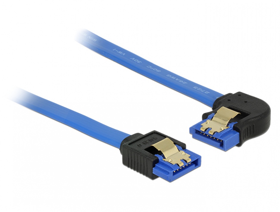 Imagine Cablu SATA III 6 Gb/s unghi drept-stanga Bleu 30cm, Delock 84984