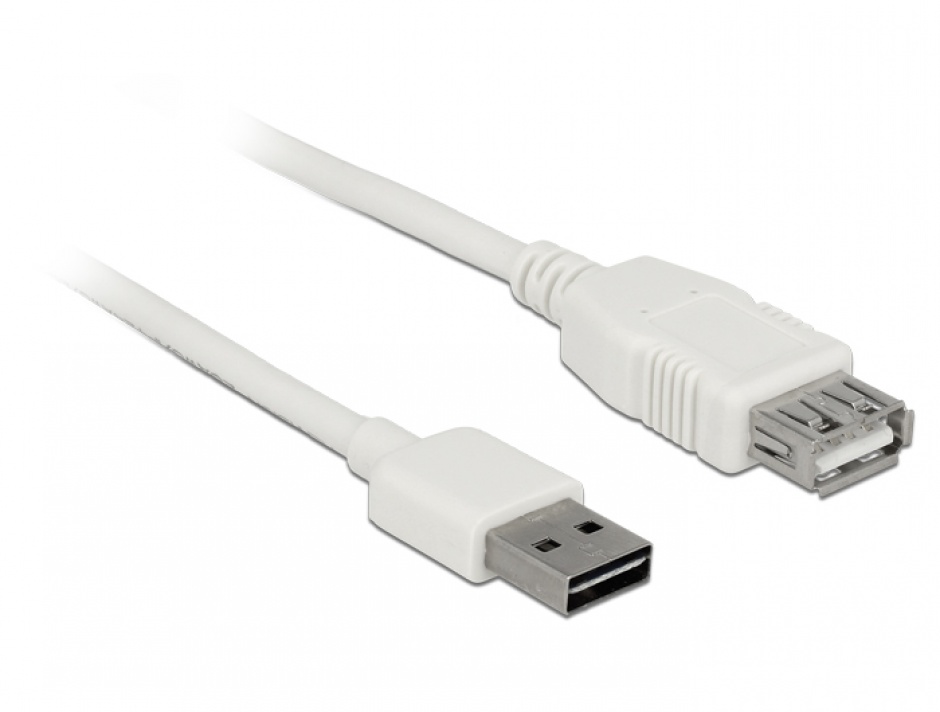 Imagine Cablu prelungitor EASY-USB 2.0 tip A T-M 3m Alb, Delock 85201