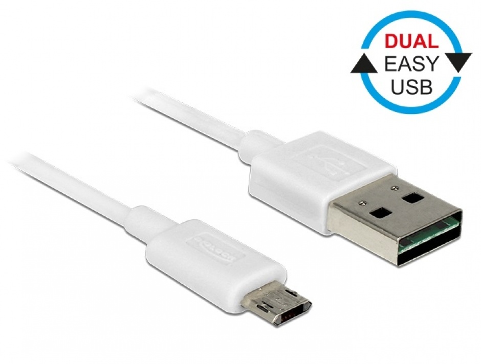 Imagine Cablu micro USB-B EASY-USB la USB-A 2.0 EASY-USB T-T 5m Alb, Delock 85205 