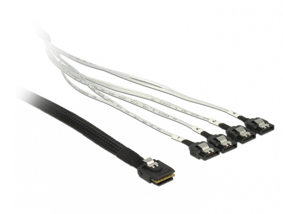 Imagine Cablu mini SAS SFF 8087 la 4 x SATA 7 pini 1m, Delock 83306