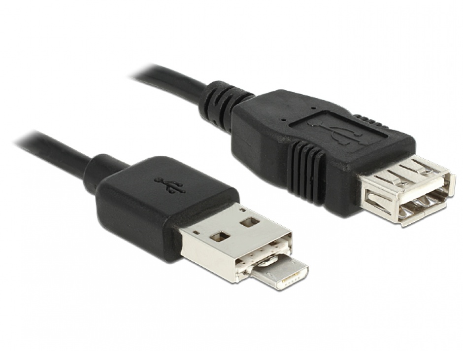 Imagine Cablu USB 2.0 + micro USB-B la USB 2.0 OTG, 20cm, Delock 83609