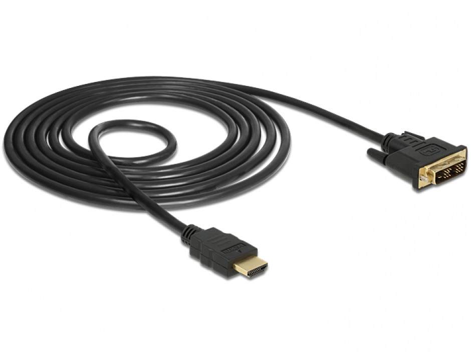 Imagine Cablu DVI-D Single Link 18+1 la HDMI pini T-T 2m, Delock 84670