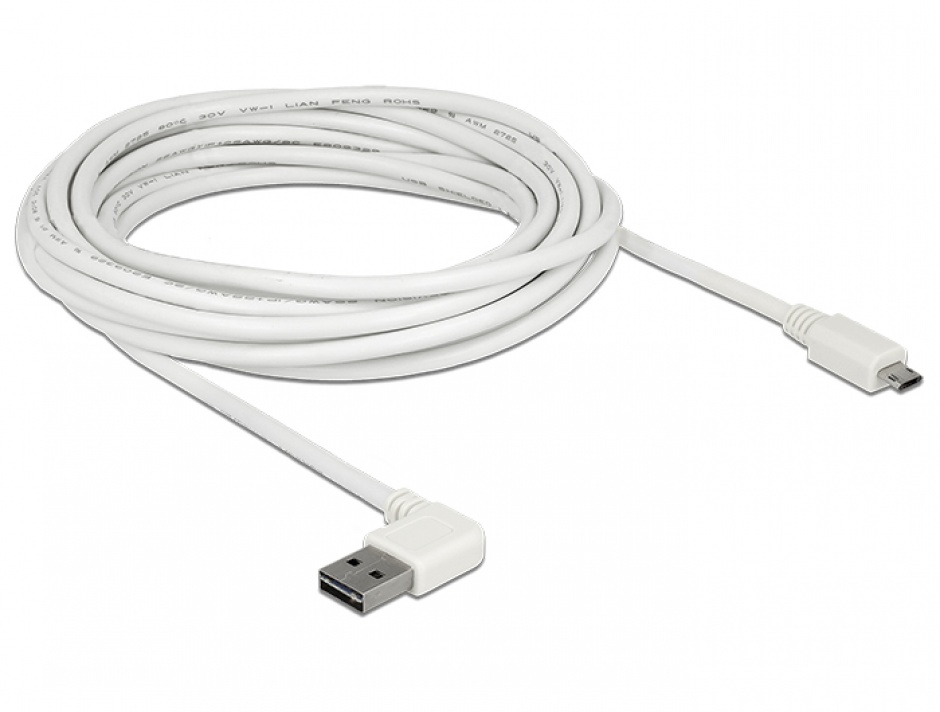 Imagine Cablu EASY-USB 2.0 tip A unghi stanga/dreapta la micro USB-B EASY-USB T-T 2m Alb, Delock 85172