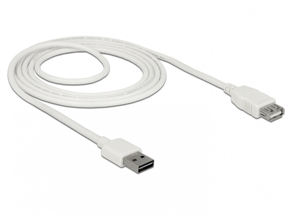 Imagine Cablu prelungitor EASY-USB 2.0 tip A T-M 2m Alb, Delock 85200
