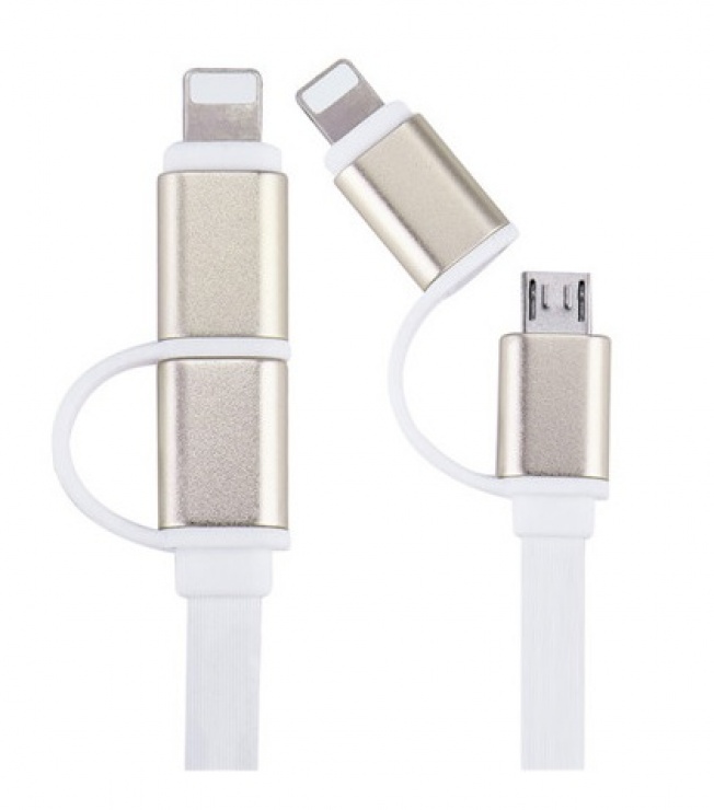 Imagine Cablu de date si incarcare micro USB-B + adaptor Lightning 1m Alb
