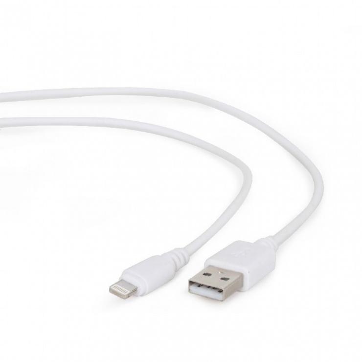 Imagine Cablu USB la iPhone Lightning 2m Alb, Gembird CC-USB2-AMLM-2M-W