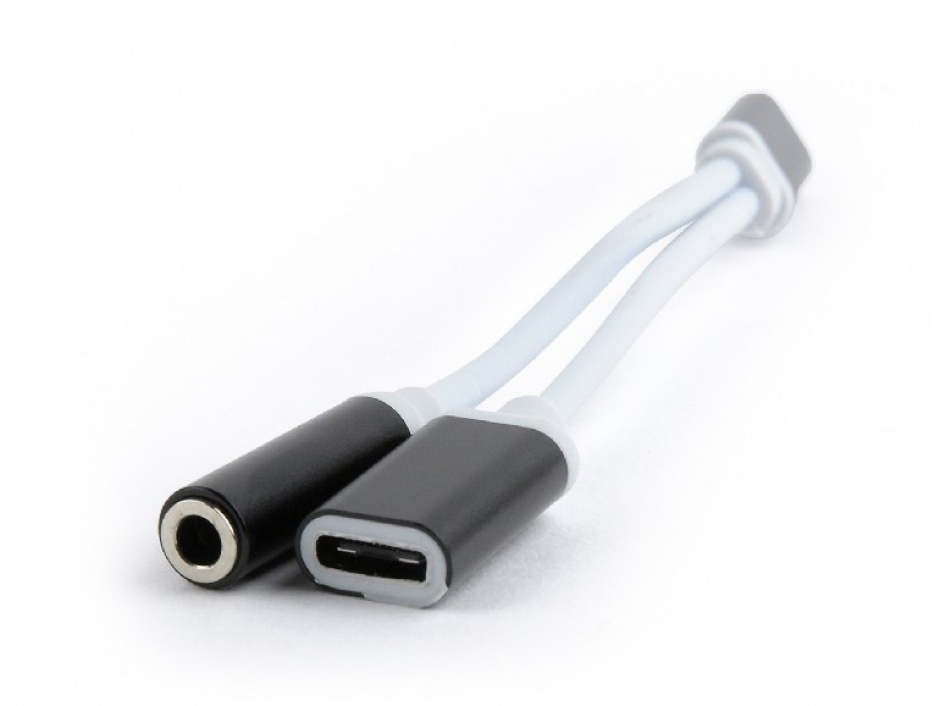 Imagine Adaptor USB-C la jack stereo 3.5mm + alimentare USB T-M 0.15m negru, Gembird CCA-UC3.5F-02 