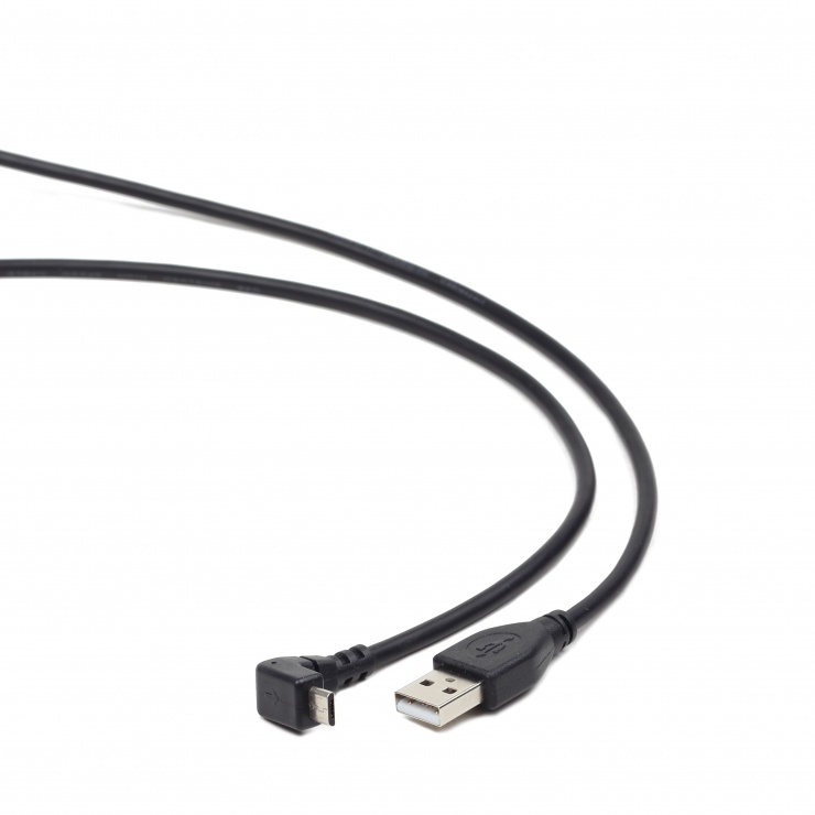 Imagine Cablu USB 2.0 la micro USB-B unghi sus/jos 1.8m Negru, Gembird CCP-mUSB2-AMBM90-6