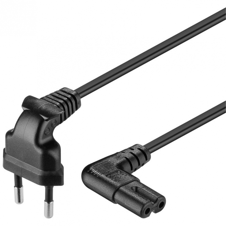 Imagine Cablu alimentare Euro la IEC C7 (casetofon) 2 pini 3m unghi 90 grade, Goobay 97354