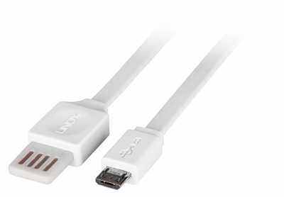 Imagine Cablu USB 2.0 la micro USB-B Flat reversibil 1m Alb, Lindy L30911