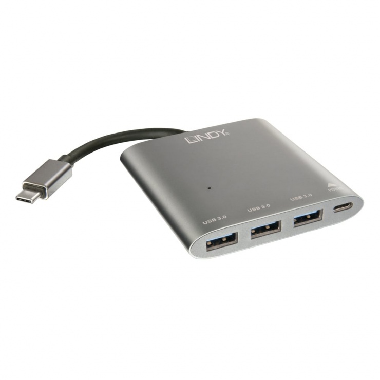 Imagine Hub USB 3.1 tip C la 3 x USB-A + alimentare USB tip C, Lindy L43090