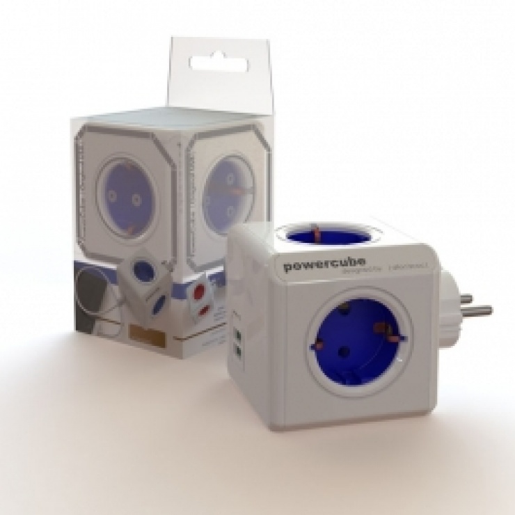 Imagine Prelungitor PowerCube sub forma de cub cu 4 prize Schuko + 2 x USB, ALLOCACOC