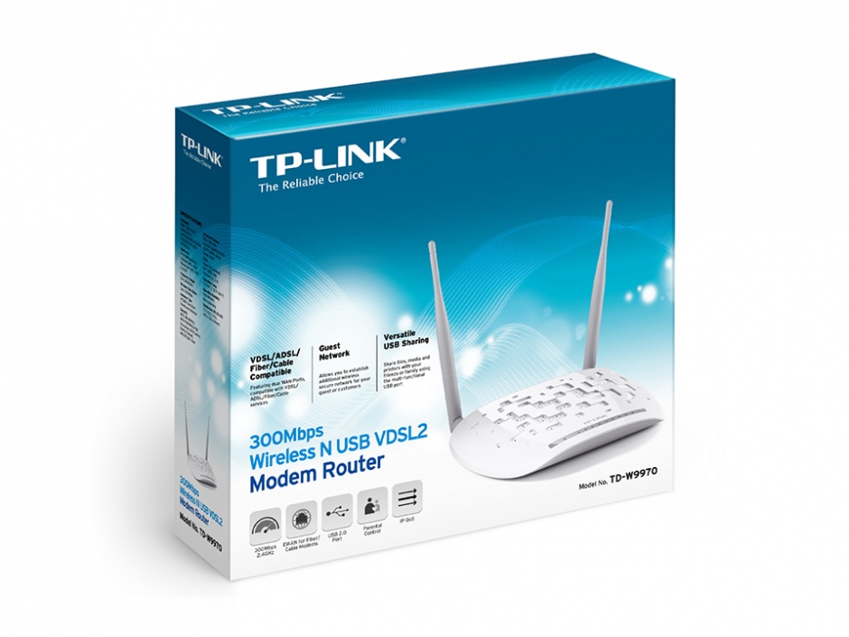 Imagine Router Wireless 300Mbps N USB VDSL/ADSL Modem, TP-LINK TD-W9970 