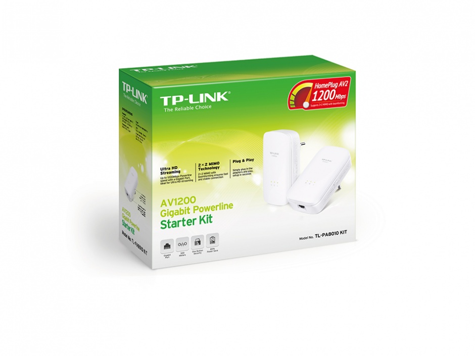 Imagine Kit Adaptor Powerline AV1200, priza AC, Gigabit, TP-LINK TL-PA8010KIT