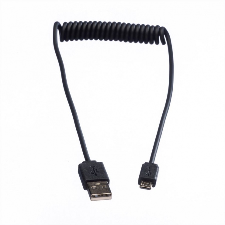 Imagine Cablu spiralat USB 2.0 la micro USB-B Negru 1m, Roline 11.02.8317-1
