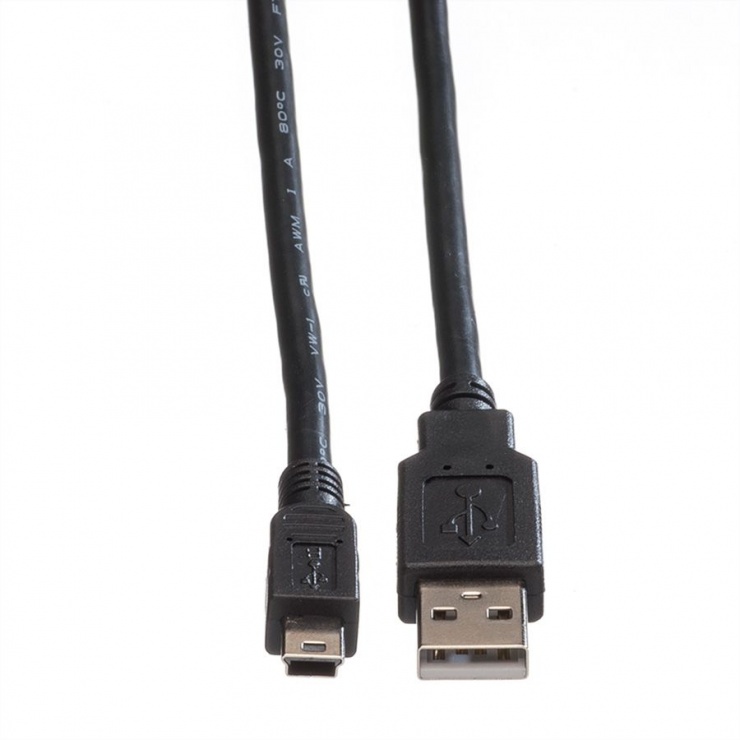 Imagine Cablu USB-A la mini USB 5 pini 1.8m, Roline 11.02.8719-1