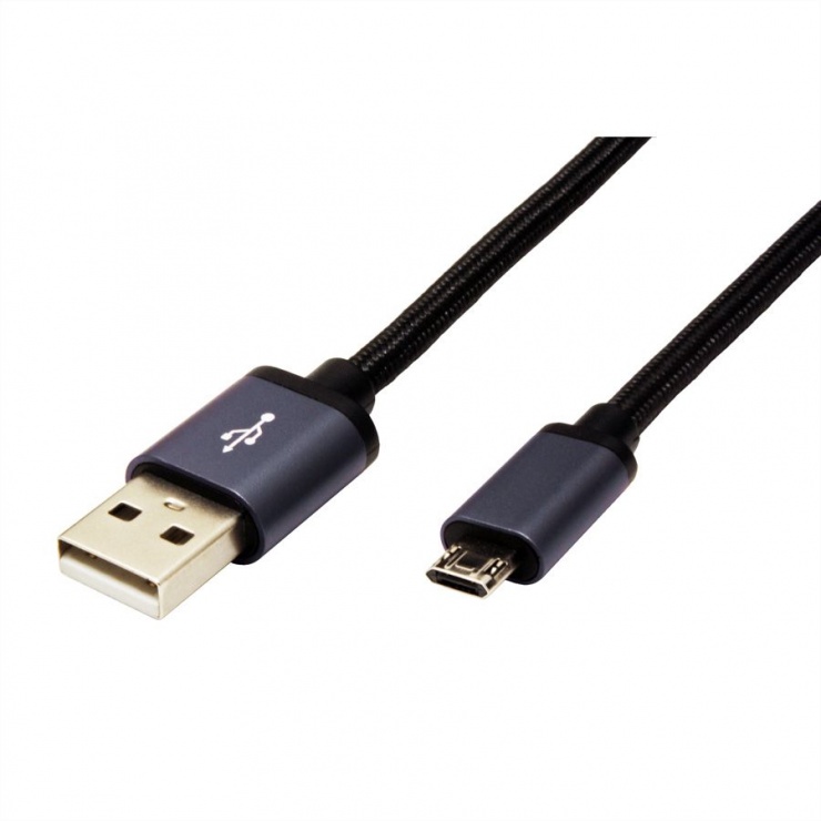 Imagine Cablu USB 2.0 la micro USB-B reversibil T-T 0.8m Negru , Roline 11.02.8770