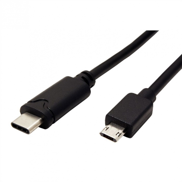 Imagine Cablu micro USB 2.0 reversibil la USB tip C 4.5m T-T negru, Roline 11.02.8782