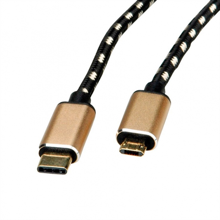 Imagine Cablu GOLD USB 2.0 tip C la micro USB-B reversibil T-T 1.8m, Roline 11.02.8790-3