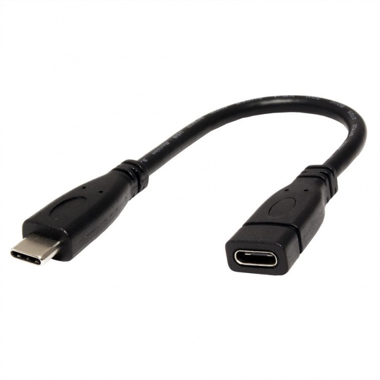 Imagine Cablu prelungitor USB 3.1-C T-M negru 0.15m, Roline 11.02.9015